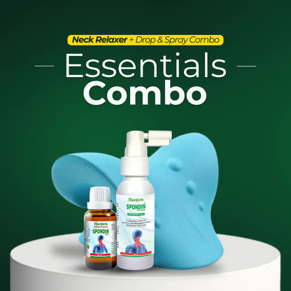 Spondin Essentials Combo – Neck Relaxer Pillow + Pain Relief Drops & Spray